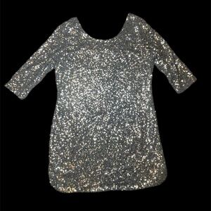 Sequin LC Lauren Conrad Silver Sequin Gray Dress